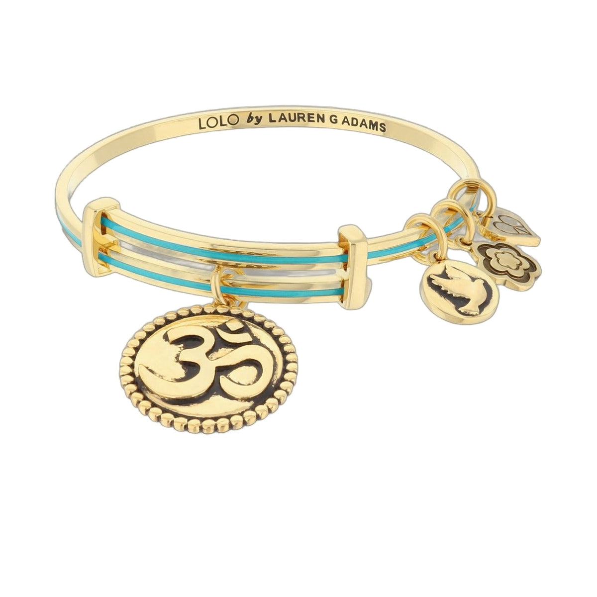 Lolo Ohm Bangle by Lauren G Adams, gold-tone bracelet with turquoise enamel and charms on Tampa Home & Garden Store
