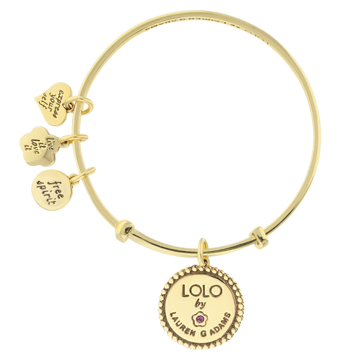 Lolo Ohm Bangle gold-tone bracelet with LOLO by Lauren G Adams coin charms on Tampa Home & Garden Store