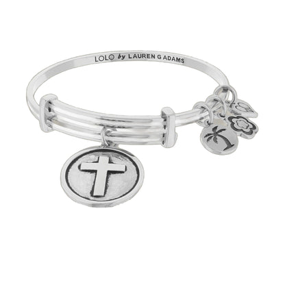 Lolo Cross Bangle by Lauren G Adams, silver-tone bracelet with cross charm on Tampa Home & Garden Store