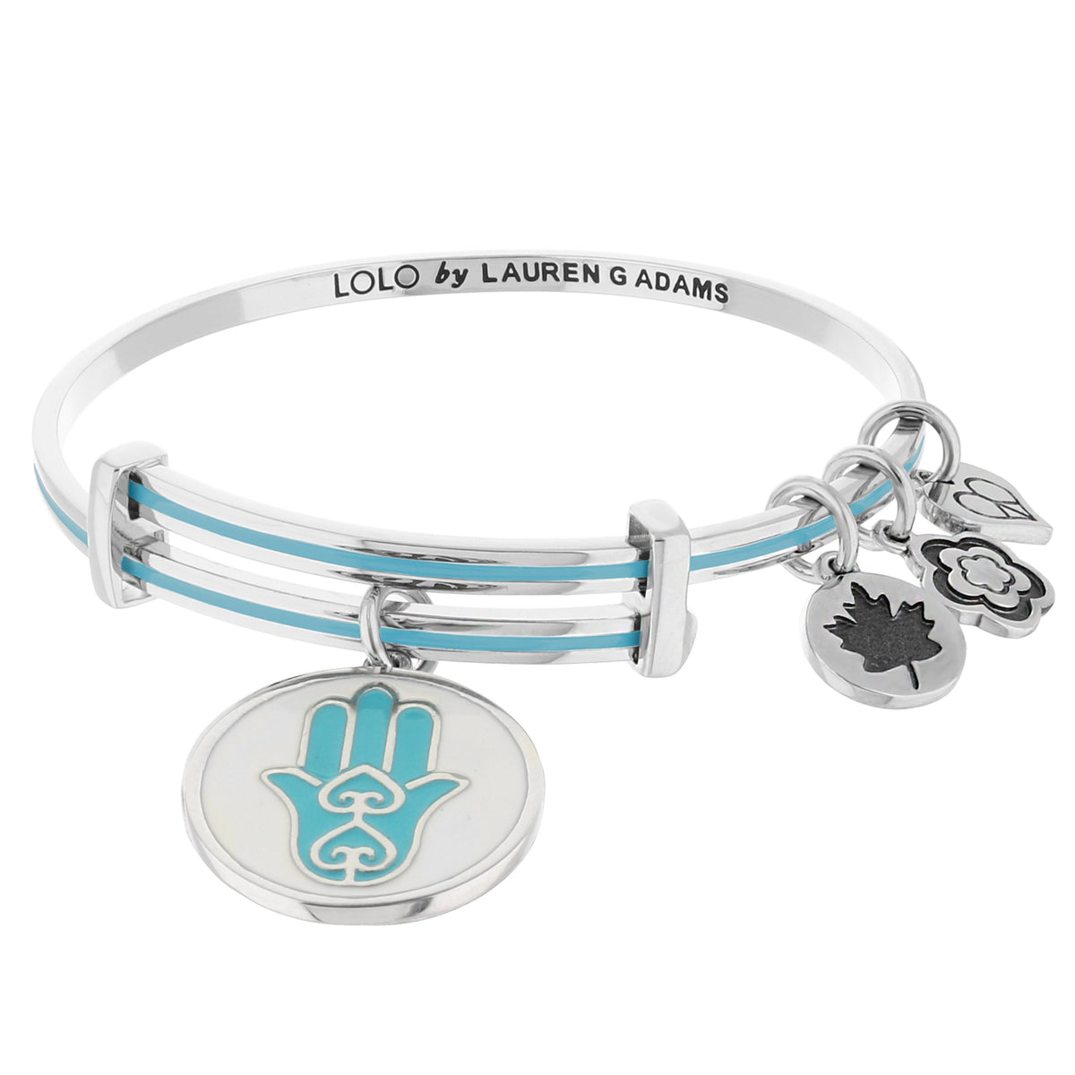 Lolo Hamsa Bangle by Lauren G Adams, silver-tone bracelet stack with turquoise enamel accents on Tampa Home & Garden Store