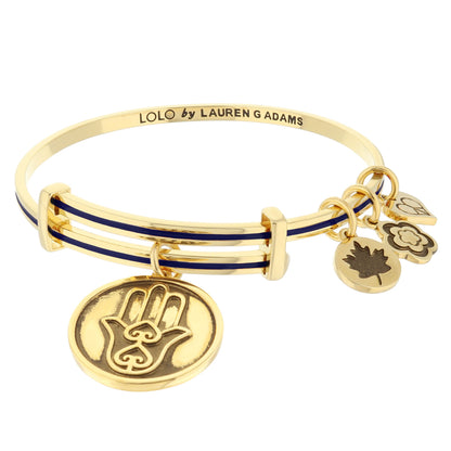 Lolo Hamsa Bangle by Lauren G Adams gold tone with navy enamel stripe on Tampa Home & Garden Store