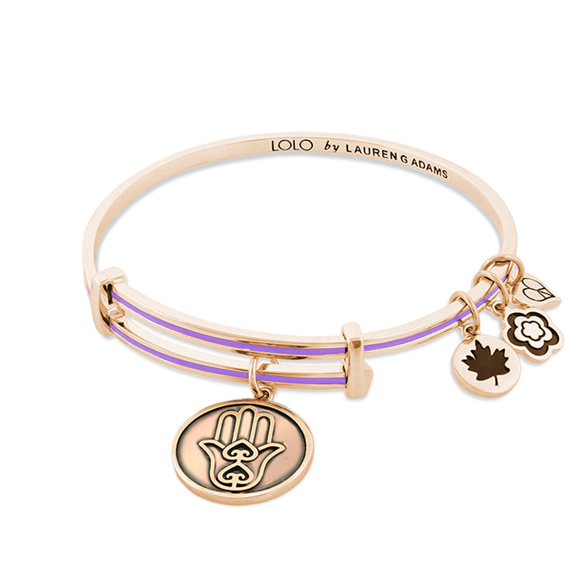 Lolo Hamsa Bangle by Lauren G Adams, purple enamel bands with charms on Tampa Home & Garden Store