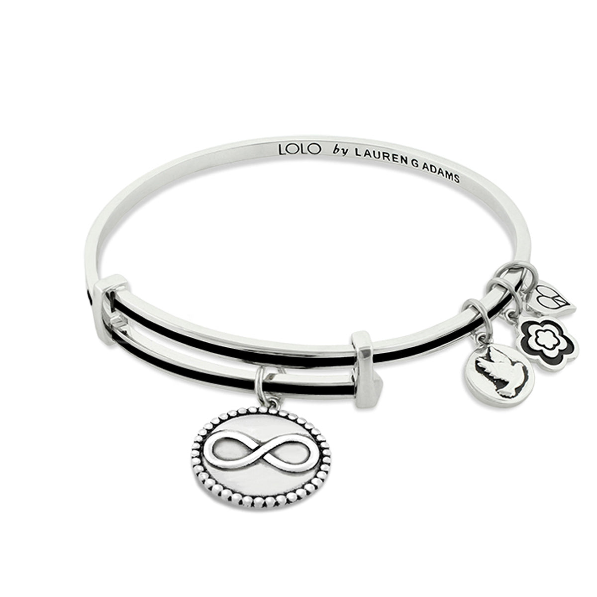 LOLO Infinity Bangle by Lauren G Adams, silver-tone triple-band bracelet with infinity charm on Tampa Home & Garden Store
