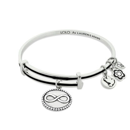 LOLO Infinity Bangle by Lauren G Adams, silver-tone triple-band bracelet with infinity charm on Tampa Home & Garden Store