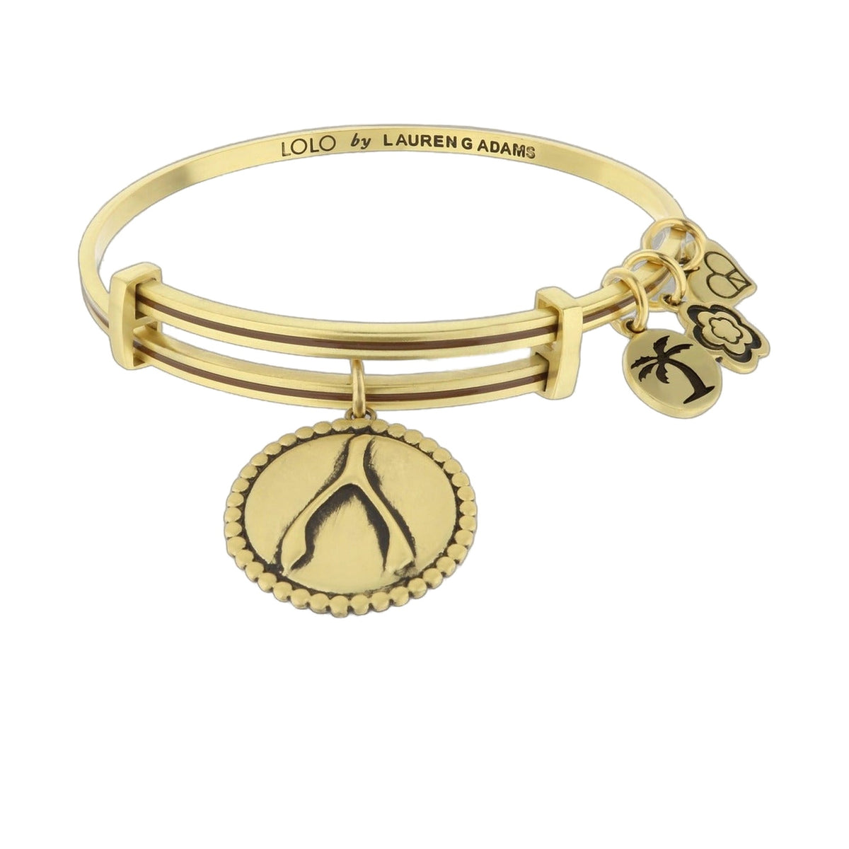 Lolo Wish Bone Bangle by Lauren G Adams, gold-tone bracelet with palm tree charm on Tampa Home & Garden Store