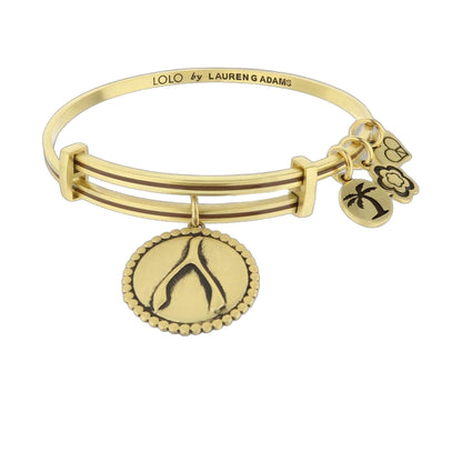 Lolo Wish Bone Bangle by Lauren G Adams, gold-tone bracelet with palm tree charm on Tampa Home & Garden Store