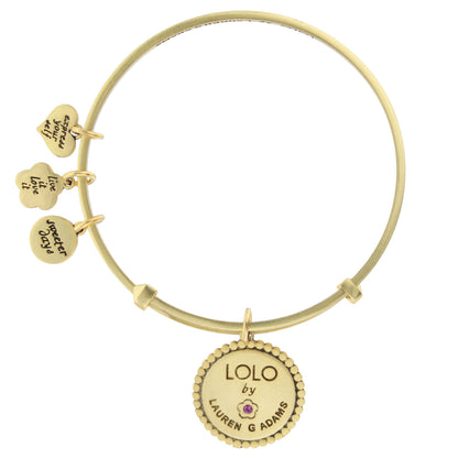 Lolo Wish Bone Bangle by Lauren G Adams, gold-tone bracelet with engraved discs and pendant on Tampa Home & Garden Store