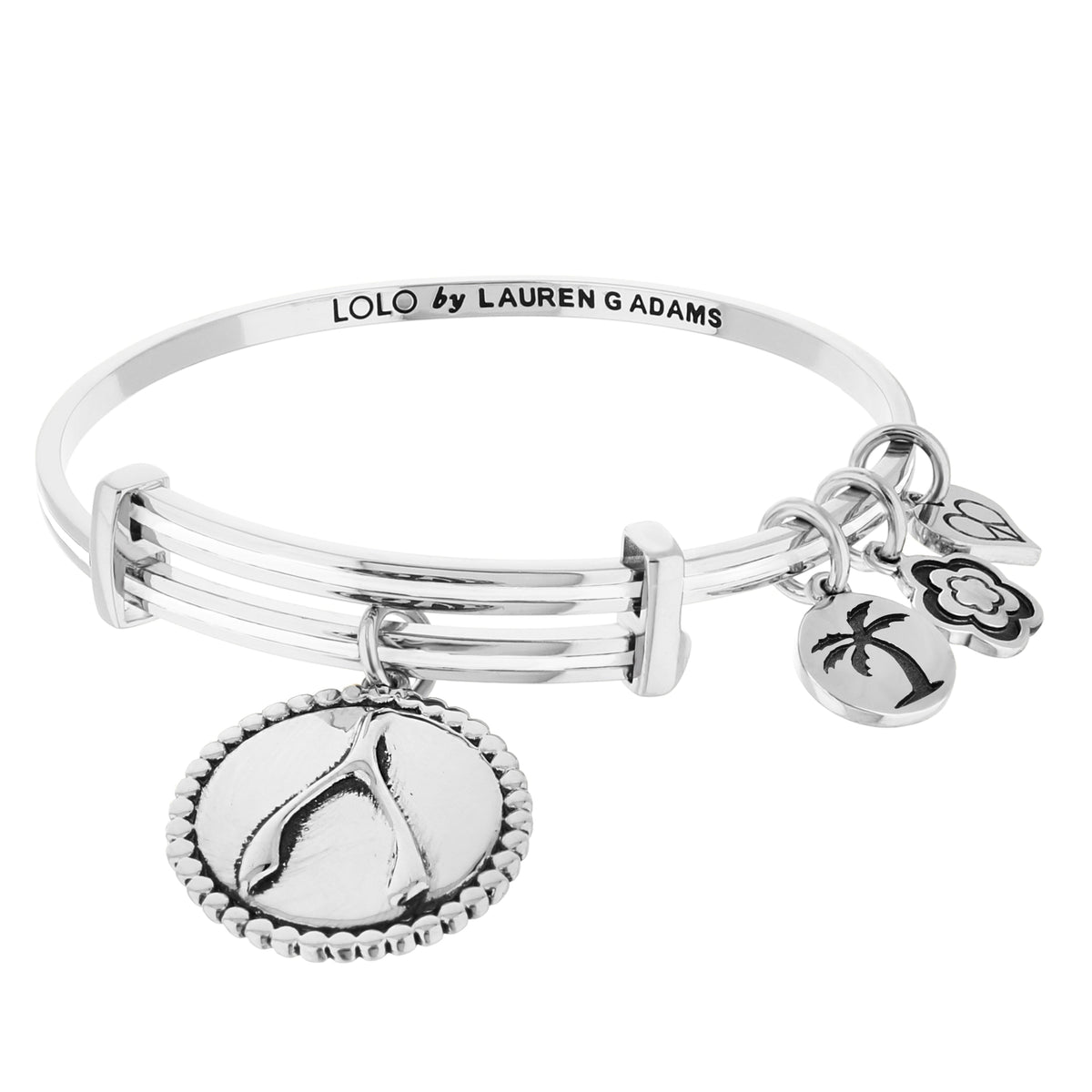 Lolo Wish Bone Bangle by Lauren G Adams, silver bracelet with charm discs on Tampa Home & Garden Store