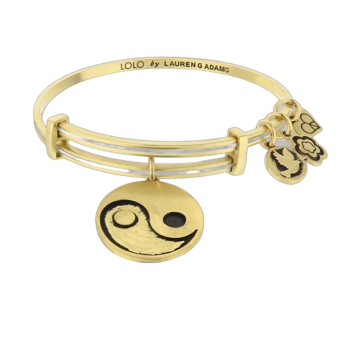 Lolo Yin Yang Bangle by Lauren G Adams gold-tone with yin-yang charm and floral accents on Tampa Home & Garden Store
