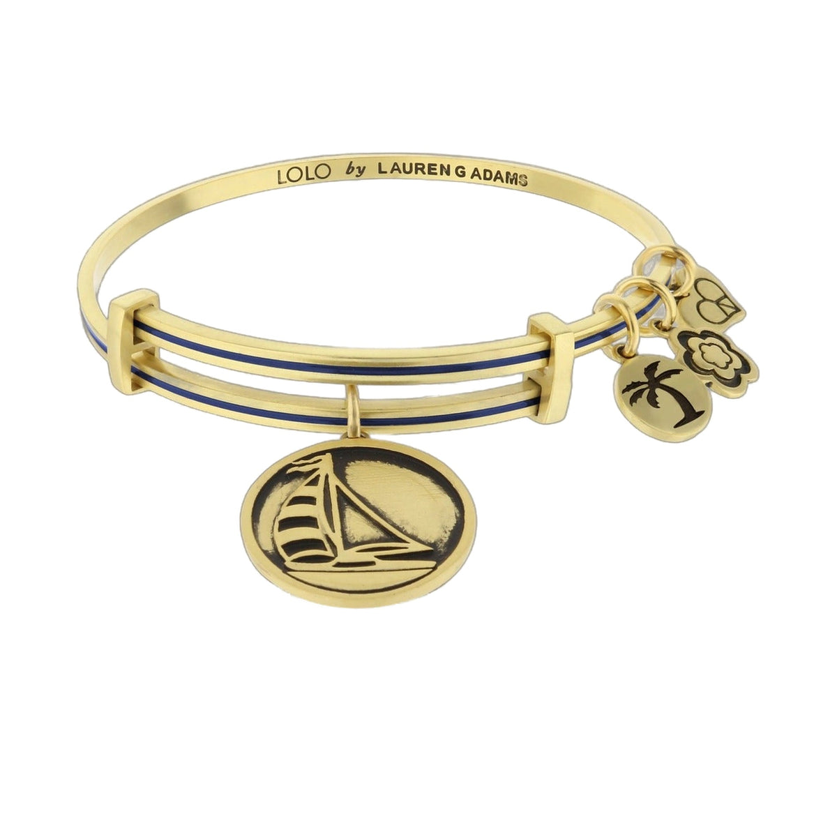 Lolo Sail Boat Bangle LOLO by Lauren G Adams, gold bracelet with blue enamel stripes on Tampa Home & Garden Store
