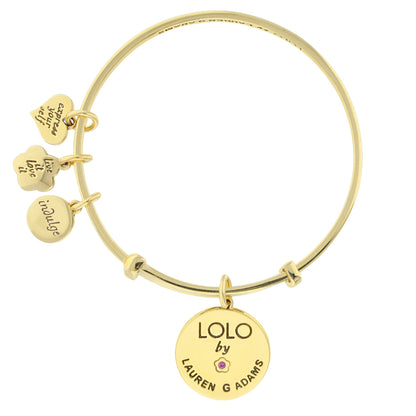 Gold-tone Lolo Sail Boat Bangle with LOLO by LAUREN G ADAMS charms and pink gem on Tampa Home & Garden Store