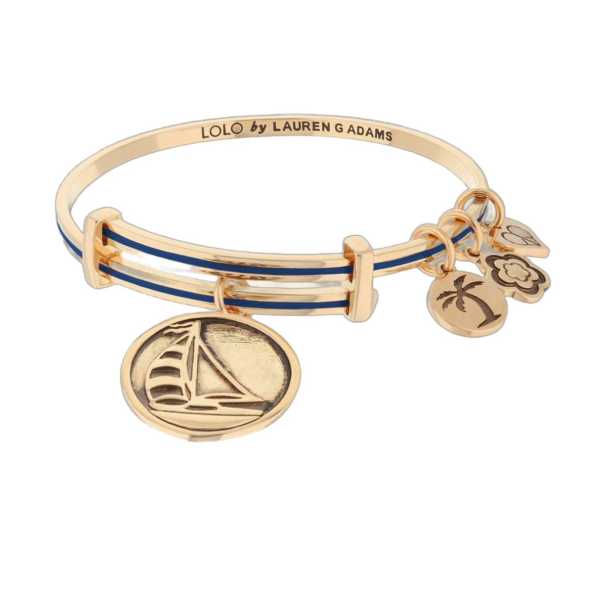 Lolo Sail Boat Bangle gold-tone bracelet with blue enamel and sailboat charms by Lauren G Adams on Tampa Home & Garden Store