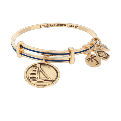 Lolo Sail Boat Bangle gold-tone bracelet with blue enamel and sailboat charms by Lauren G Adams on Tampa Home & Garden Store