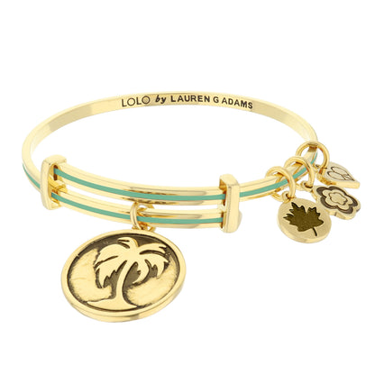 Lolo Palm Tree Bangle by Lauren G Adams, gold-tone bracelet with turquoise enamel stripe on Tampa Home & Garden Store