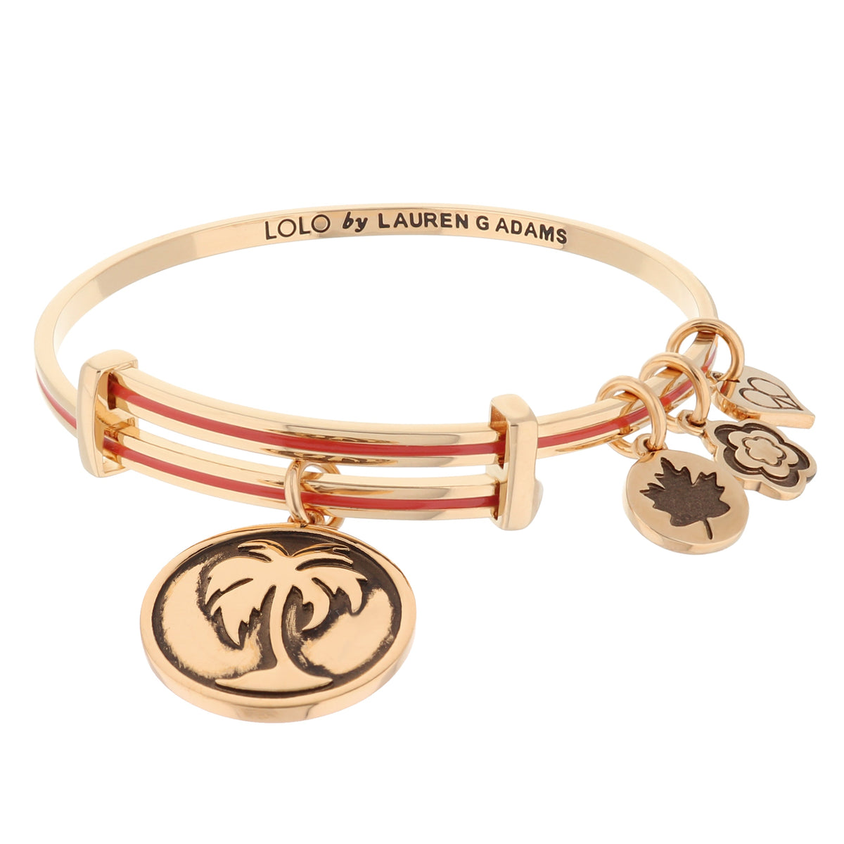 Lolo Palm Tree Bangle by Lauren G Adams, gold-tone bracelet with palm tree charms on Tampa Home & Garden Store