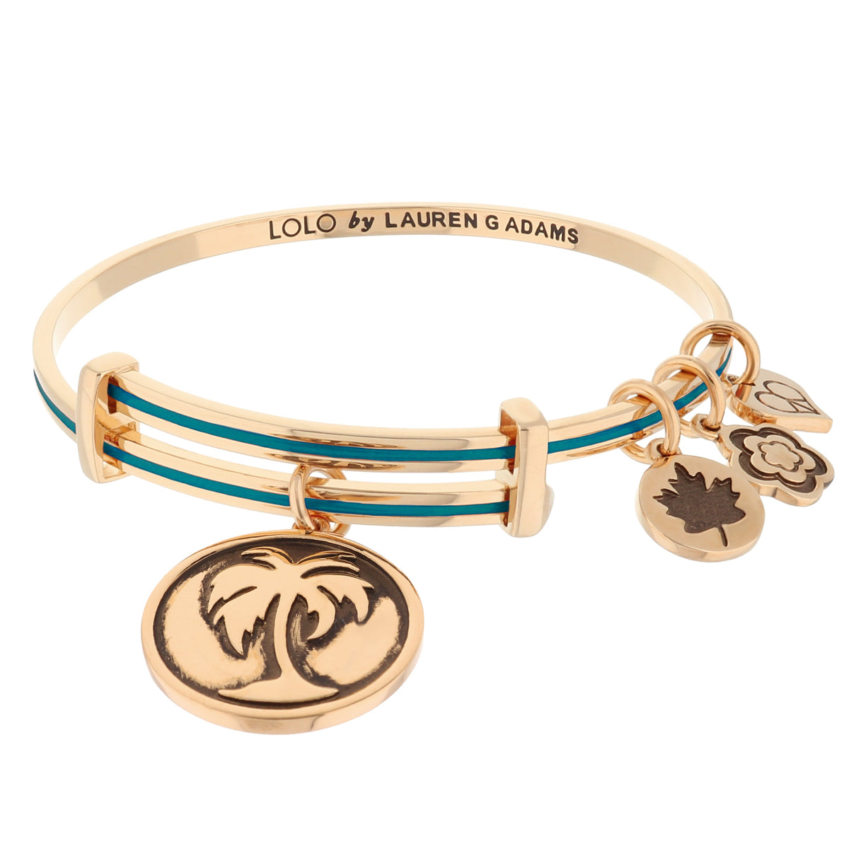 Lolo Palm Tree Bangle gold-tone bracelet with turquoise stripe and palm charms Lauren G Adams on Tampa Home & Garden Store