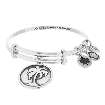 Lolo Palm Tree Bangle by Lauren G Adams, silver bracelet with palm tree charms on Tampa Home & Garden Store