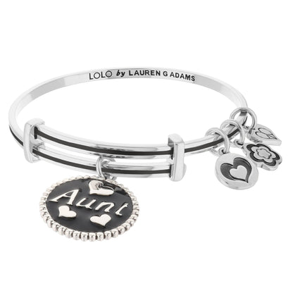 Lolo Aunt Bangle by Lauren G Adams silver-tone bracelet with black enamel stripe and charms on Tampa Home & Garden Store