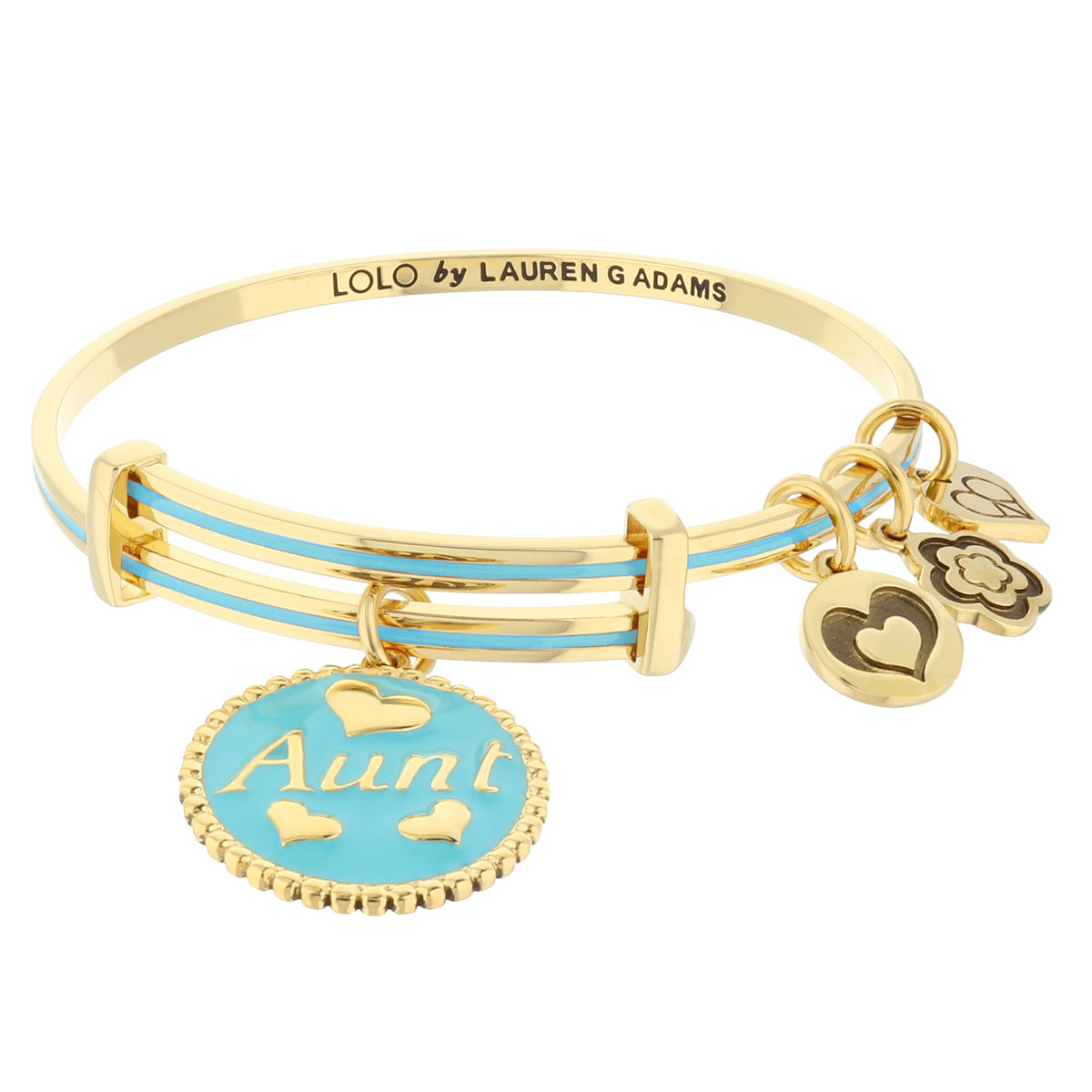 Lolo Aunt Bangle by Lauren G Adams gold-tone bracelet with turquoise enamel stripes and charms on Tampa Home & Garden Store