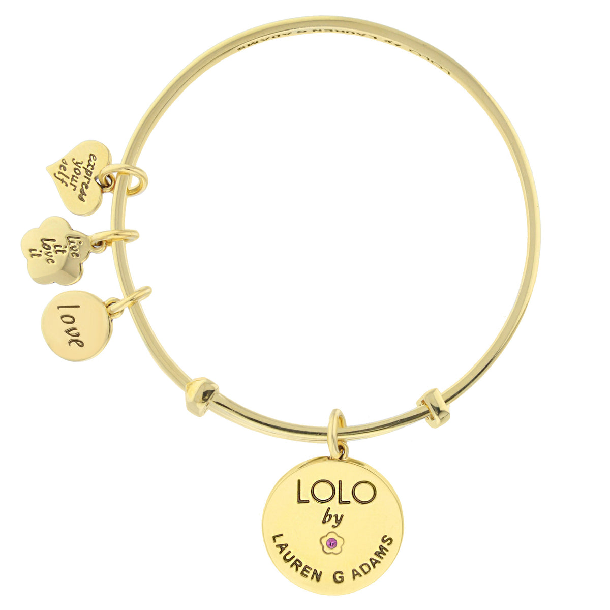 Lolo Grandma Bangle bracelet in gold tone with LOLO by Lauren G Adams charm on Tampa Home & Garden Store