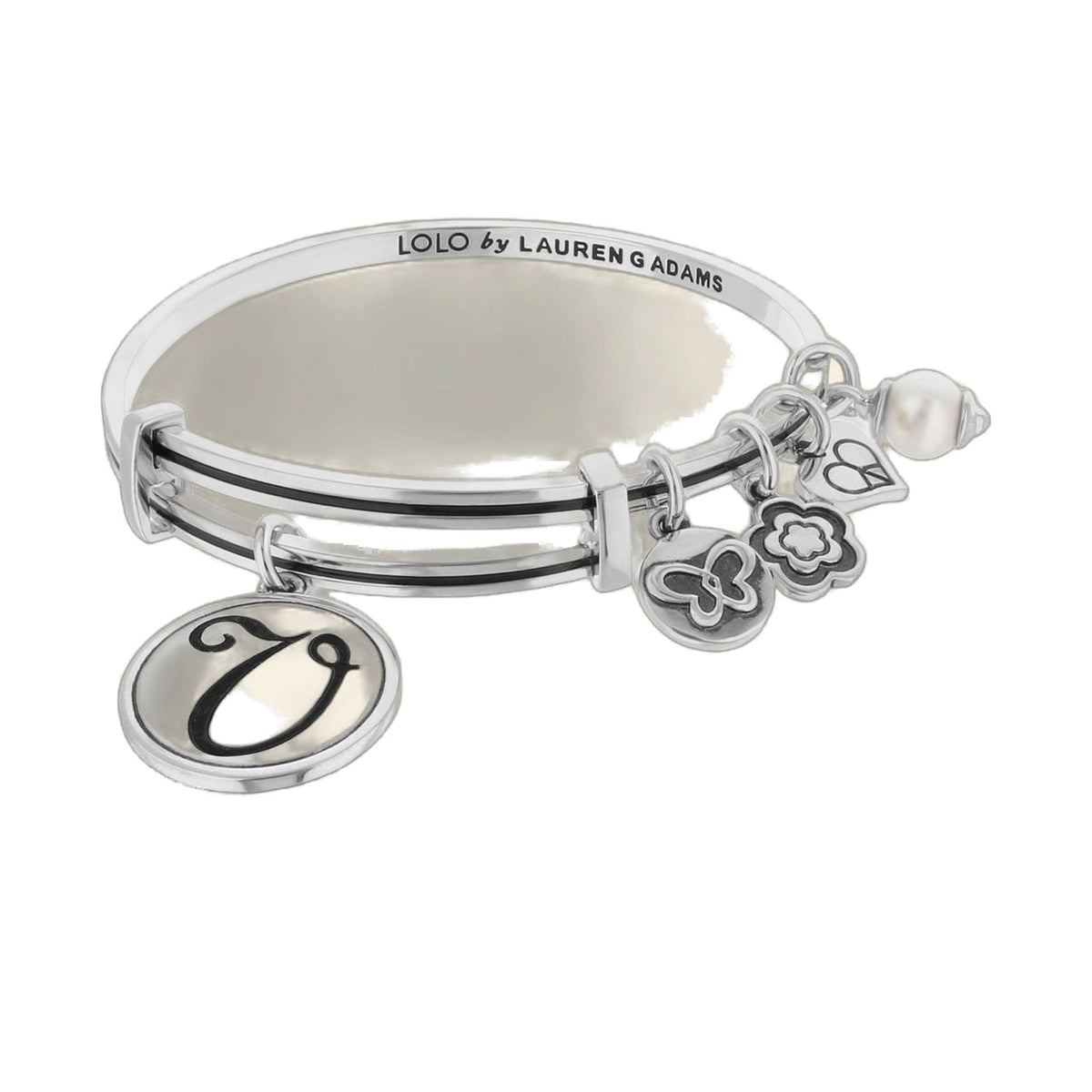Initial V Bangle by Lauren G Adams, silver-tone bracelet with initial V charm on Tampa Home & Garden Store