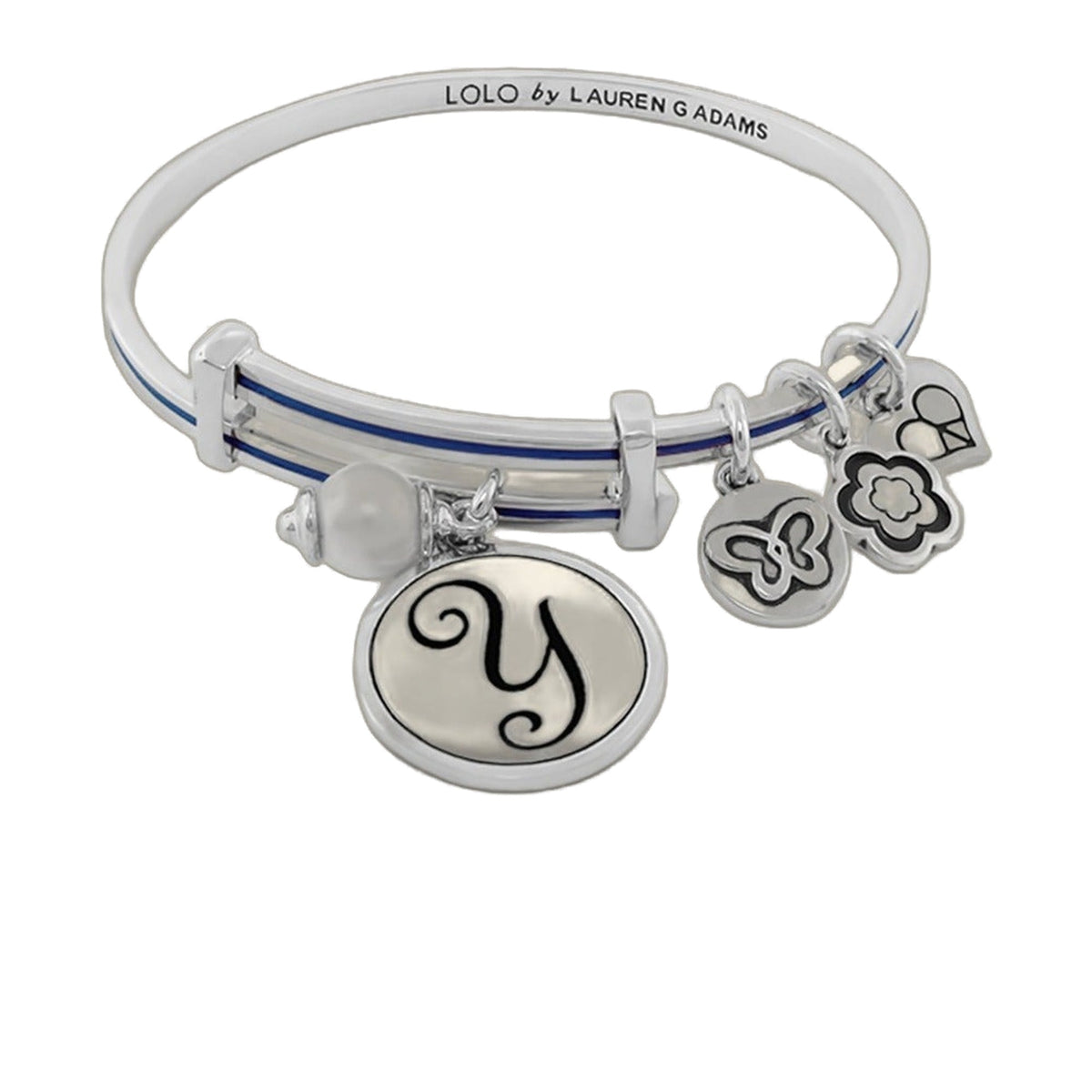 Initial Y Bangle bracelet with silver-tone metal and dangling charms by Lauren G Adams on Tampa Home & Garden Store