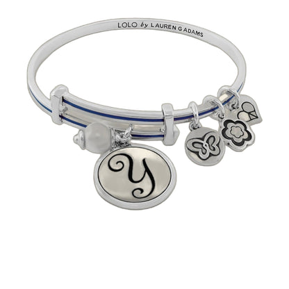 Initial Y Bangle bracelet with silver-tone metal and dangling charms by Lauren G Adams on Tampa Home & Garden Store