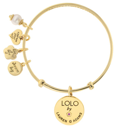 Initial T Bangle bracelet gold tone with pearl charm and round disc charms by Lauren G Adams on Tampa Home & Garden Store