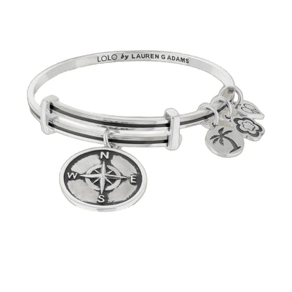 Lolo Compass Bangle by Lauren G Adams, silver bracelet with compass pendant on Tampa Home & Garden Store