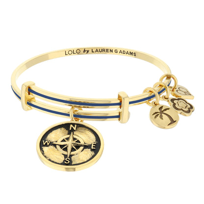 Lolo Compass Bangle by Lauren G Adams blue enamel stripe compass charm on Tampa Home & Garden Store