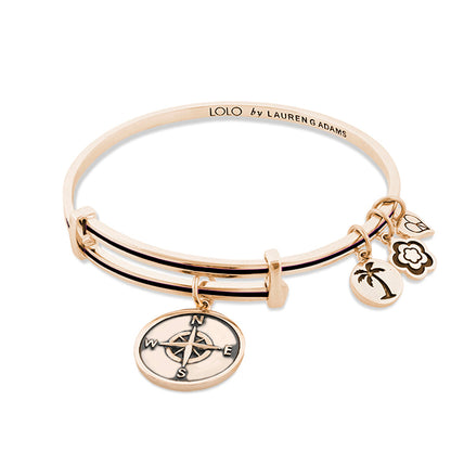 Lolo Compass Bangle rose gold-tone by Lauren G Adams with four charms and compass pendant on Tampa Home & Garden Store