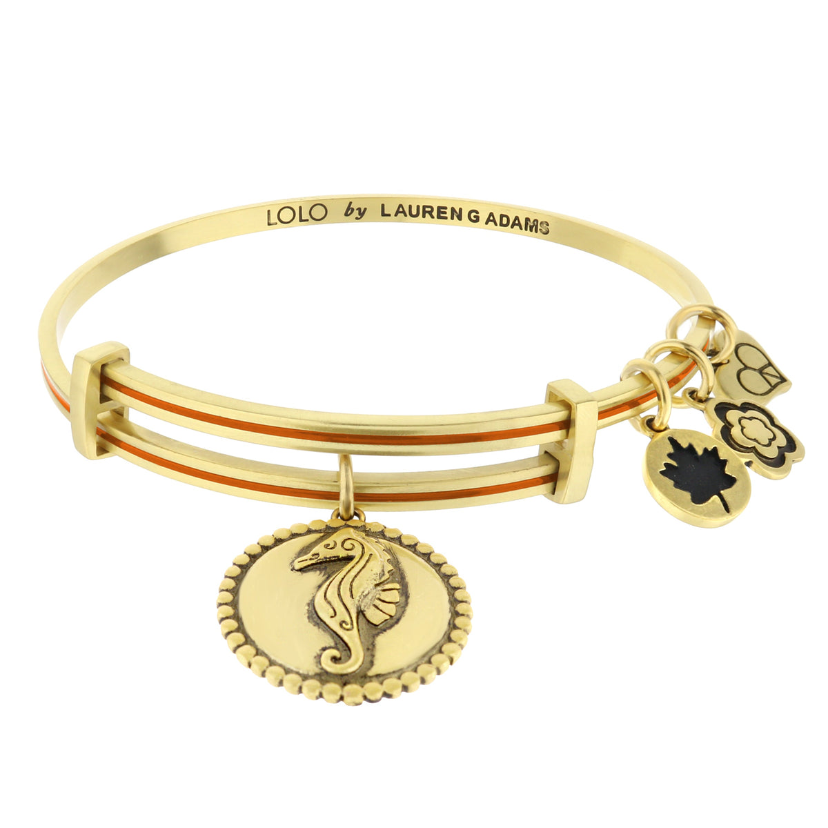 Lolo Seahorse Bangle bracelet in gold-tone with orange enamel accents by Lauren G Adams on Tampa Home & Garden Store