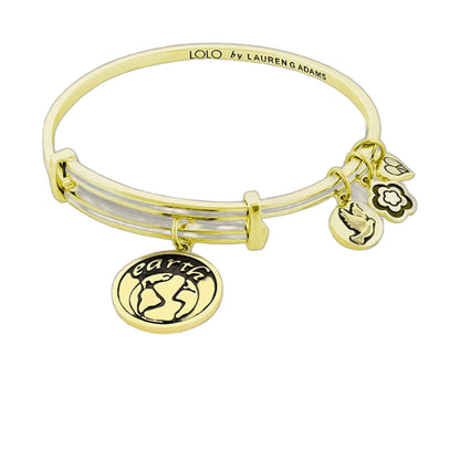 Lolo Earth Bangle gold bracelet by Lauren G Adams with floral charms on Tampa Home & Garden Store