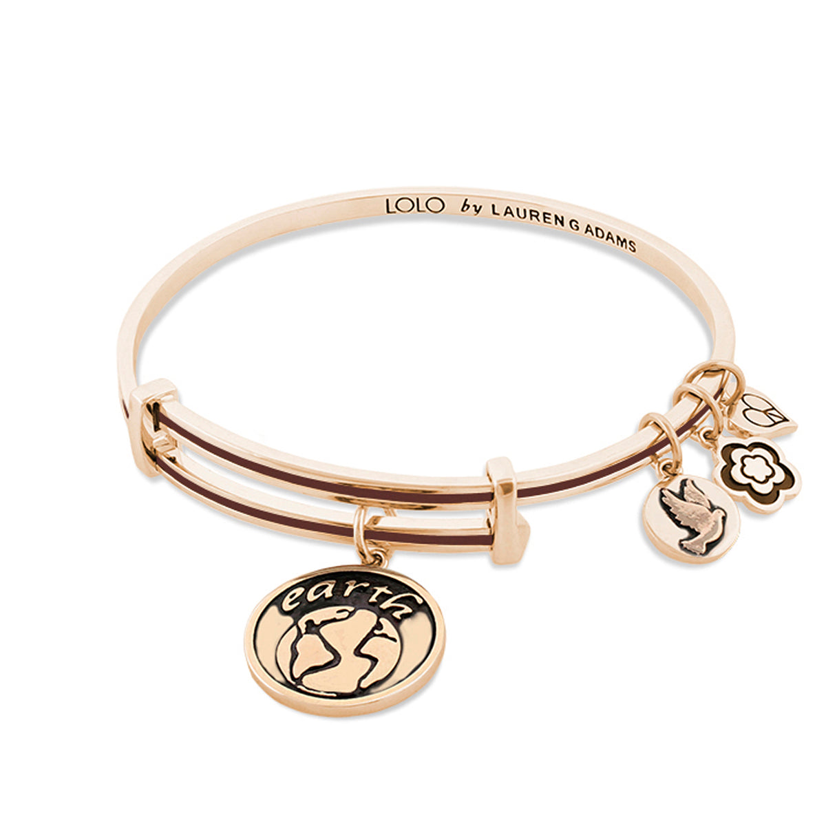 Lolo Earth Bangle by Lauren G Adams, bracelet with earth globe pendant and 4 charms on Tampa Home & Garden Store