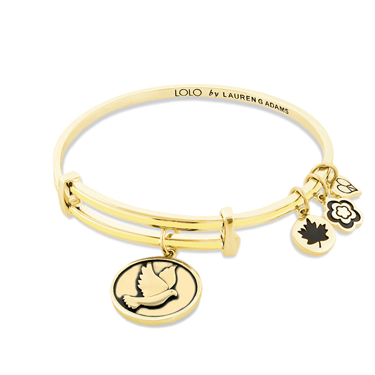 Lolo Dove Bangle gold-tone bracelet with dove charm and small charms by Lauren G Adams on Tampa Home & Garden Store