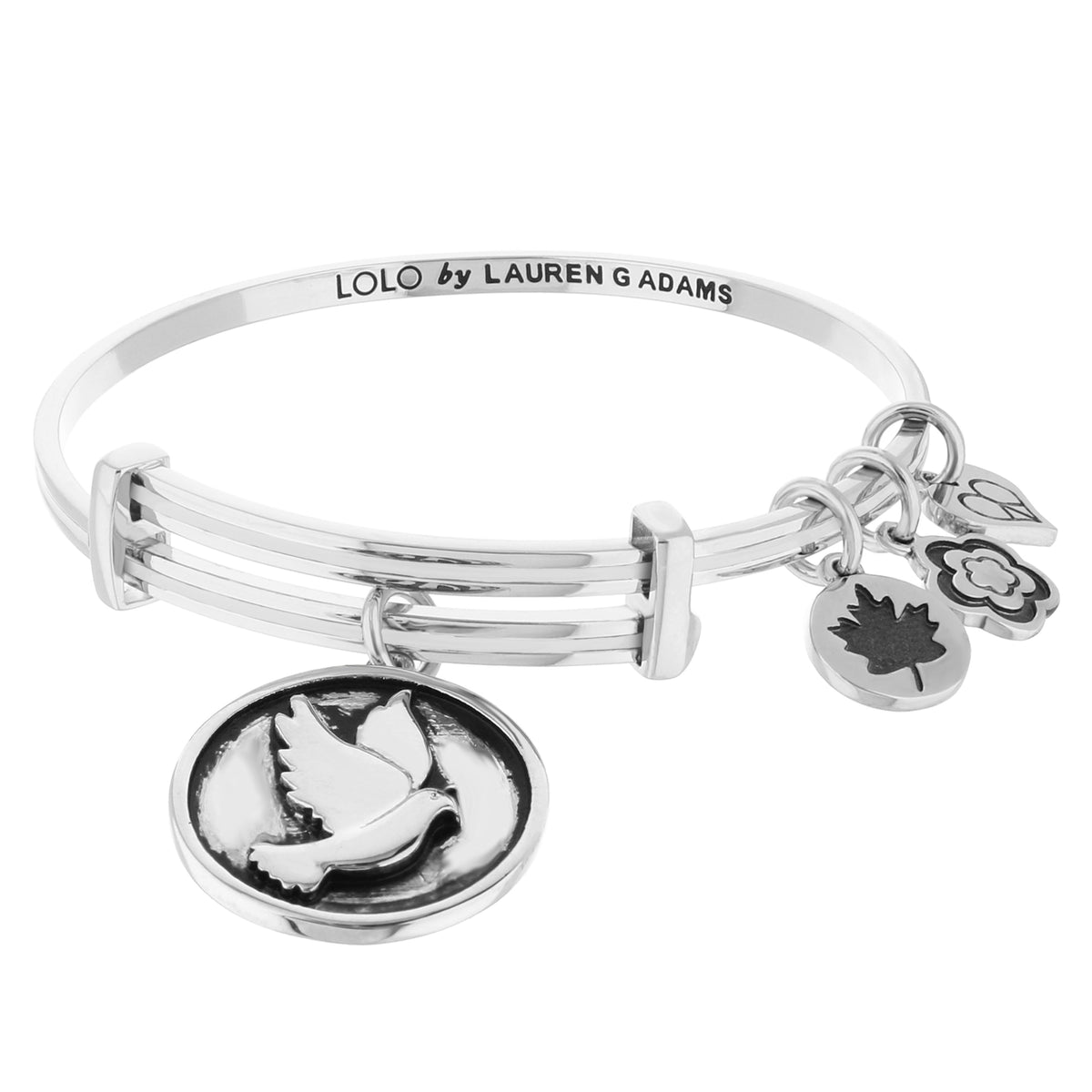 Lolo Dove Bangle, silver tone bracelet by Lauren G Adams with charm dangles on Tampa Home & Garden Store