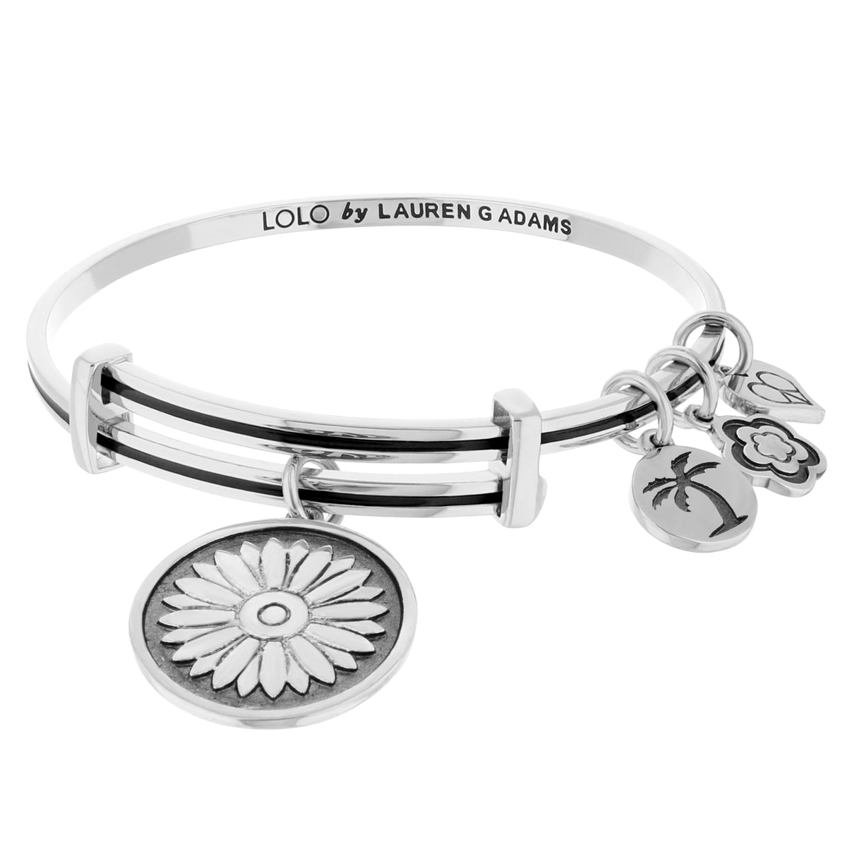 Lolo Daisy Bangle bracelet by Lauren G Adams in silver with daisy charm accents on Tampa Home & Garden Store