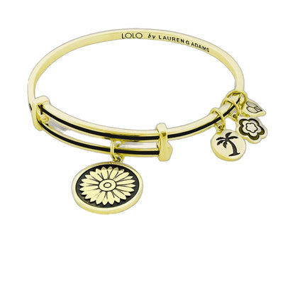 Lolo Daisy Bangle by Lauren G Adams, gold-tone bracelet with floral charms on Tampa Home & Garden Store