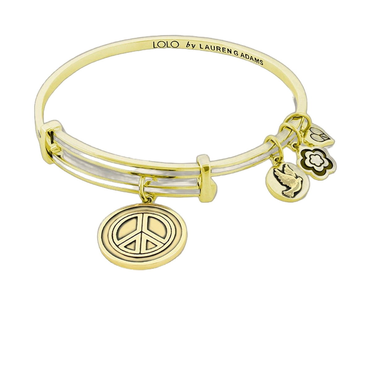 Lolo Peace Bangle gold-tone bracelet with peace sign charm by Lauren G Adams on Tampa Home & Garden Store