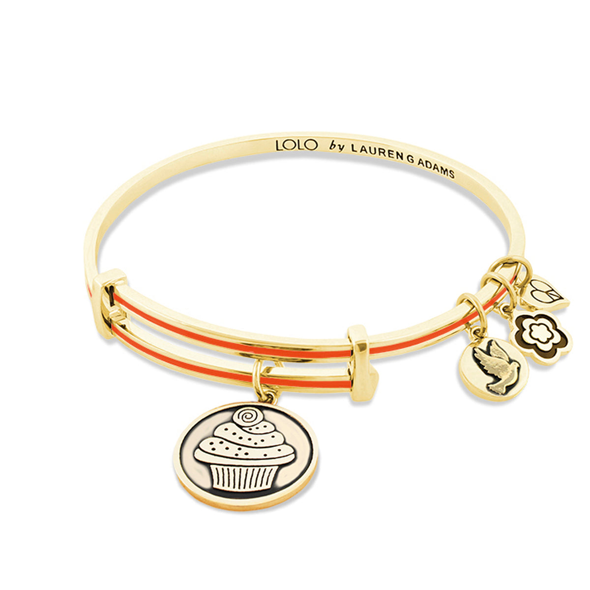 Lolo Cupcake Bangle gold tone bracelet with red enamel double band and cupcake charm by Lauren G Adams on Tampa Home & Garden Store