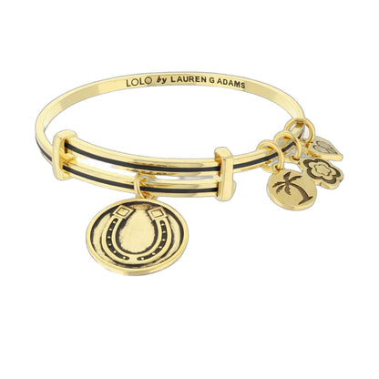 Lolo Good Luck Bangle bracelet by Lauren G Adams gold with black enamel stripe and charms on Tampa Home & Garden Store