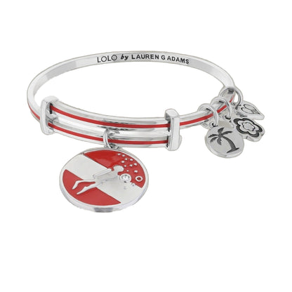 Lolo Cozumel Bangle by Lauren G Adams; silver bracelet with red stripe and tropical charms on Tampa Home & Garden Store