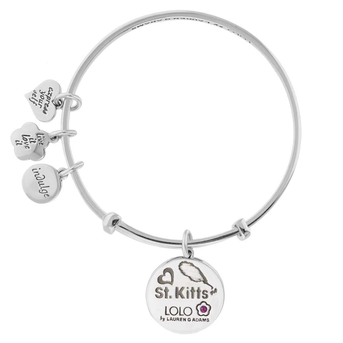 Silver-tone Lolo St. Kitts Bangle with engraved heart and round charms by Lauren G Adams on Tampa Home & Garden Store