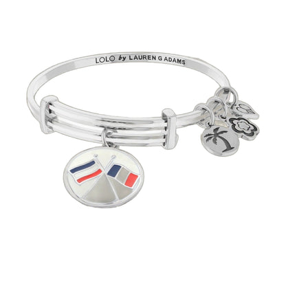 Lolo St. Maarten Bangle by Lauren G Adams, silver bracelet with LOLO engraving and dangling charm discs on Tampa Home & Garden Store