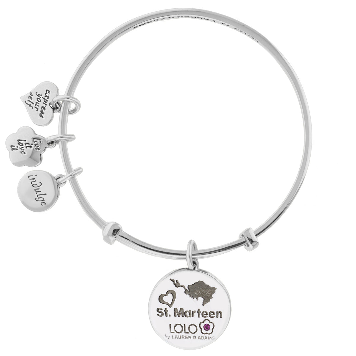 Lolo St. Maarten bangle bracelet with engraved disc charms, silver tone by Lauren G Adams on Tampa Home & Garden Store