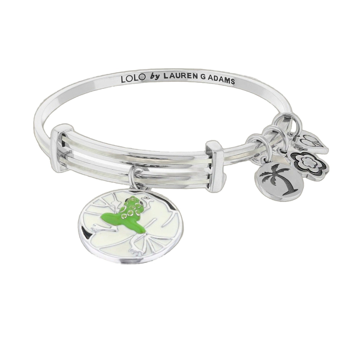 Lolo Puerto Rico Bangle silver tone bracelet with LOLO by Lauren Adams engraving and charm discs on Tampa Home & Garden Store