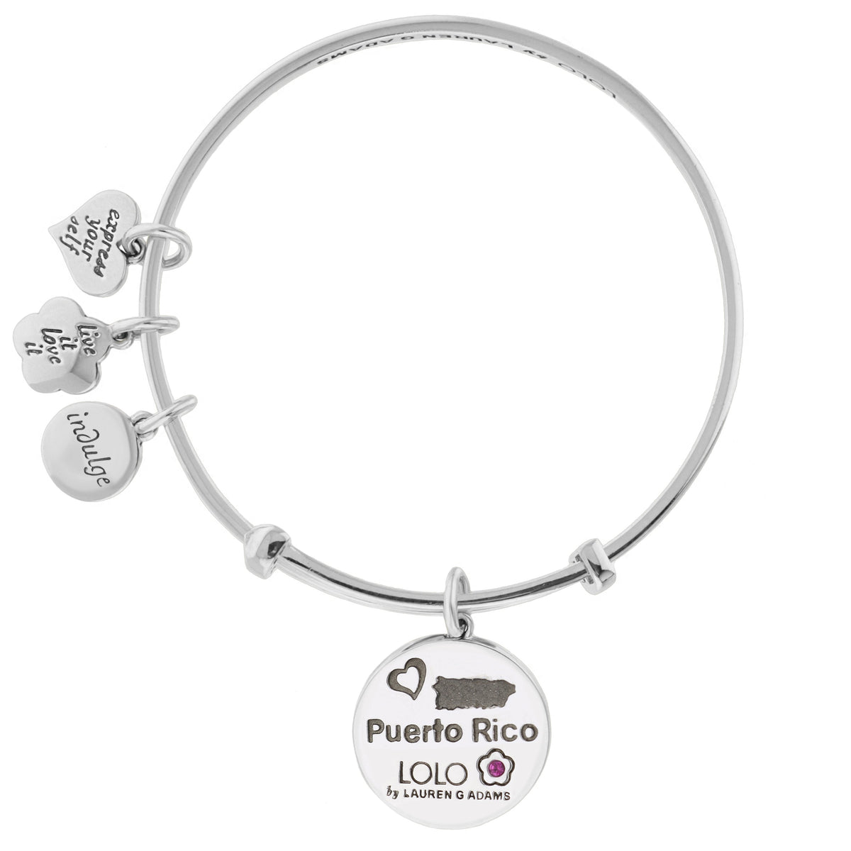 Lolo Puerto Rico Bangle bracelet with heart charms and Puerto Rico disk charm by Lauren G Adams on Tampa Home & Garden Store