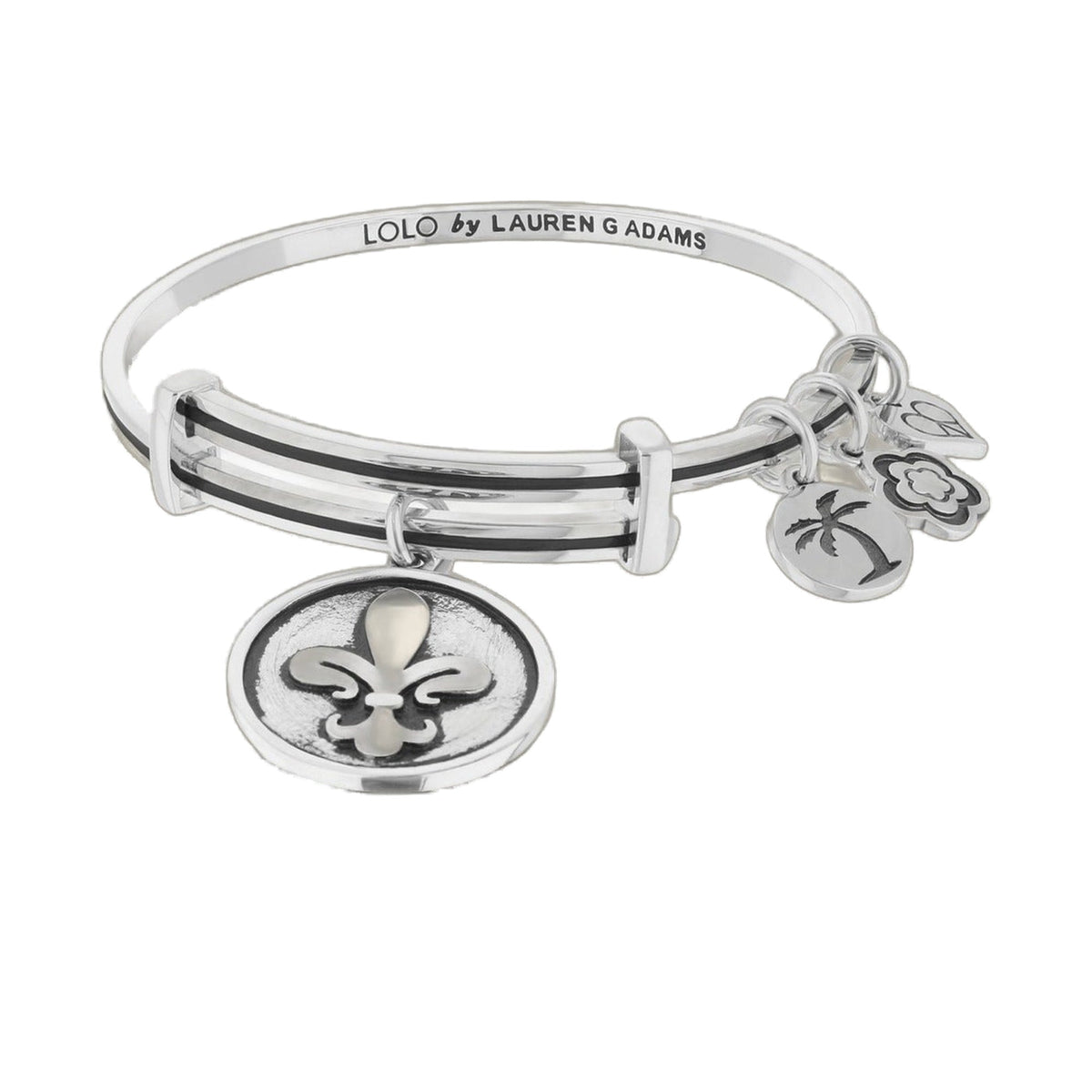 Lolo Fleur De Lis Bangle by Lauren G Adams, silver-tone bracelet with fleur-de-lis charms on Tampa Home & Garden Store