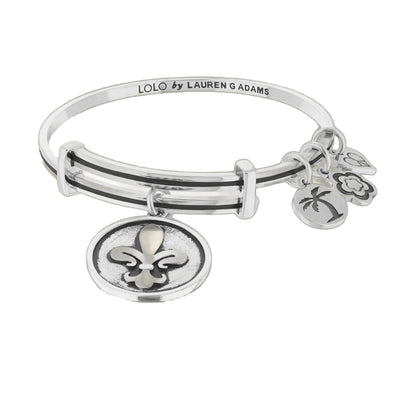 Lolo Fleur De Lis Bangle by Lauren G Adams, silver-tone bracelet with fleur-de-lis charms on Tampa Home & Garden Store