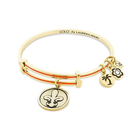 Lolo Fleur De Lis Bangle gold bracelet by Lauren G Adams with fleur-de-lis charm on Tampa Home & Garden Store
